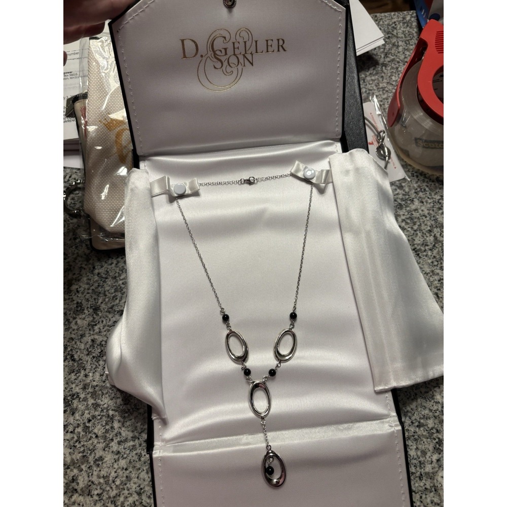 Silver Necklace With Black Bead Accents From D Geller & Sons - Picture 3 of 4